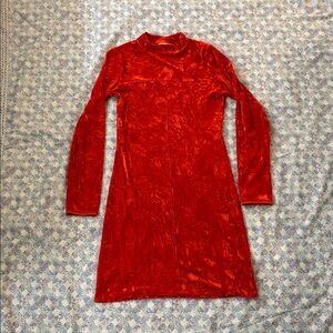 Urban Outfitters Ice Crusher Velvet Body-con Mock Neck Red Dress